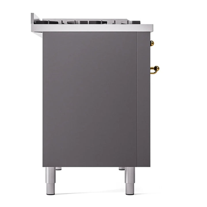 ILVE Nostalgie II 48" Dual Fuel Freestanding Range in Graphite Matte with Brass Trim, UP48FNMPMGG