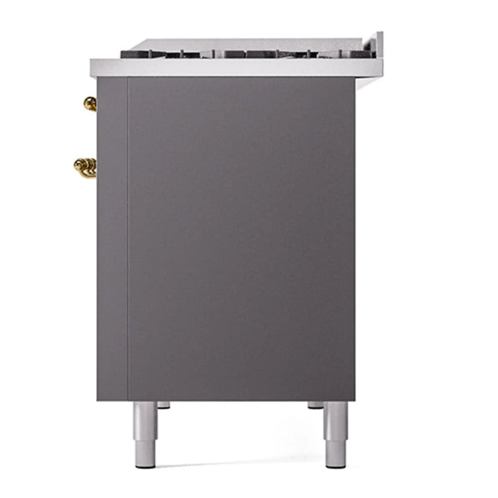 ILVE Nostalgie II 48" Dual Fuel Freestanding Range in Graphite Matte with Brass Trim, UP48FNMPMGG
