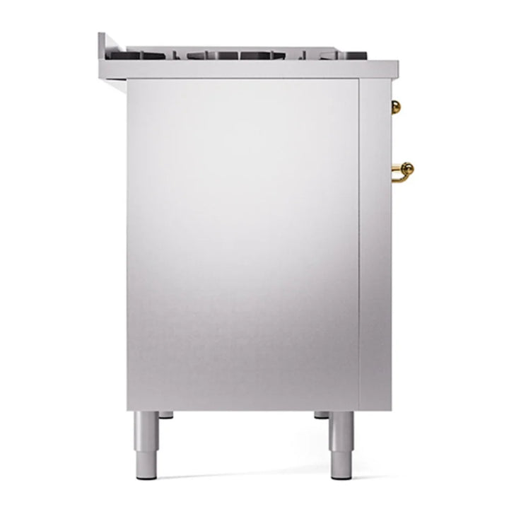 ILVE Nostalgie II 48" Dual Fuel Freestanding Range in Stainless Steel with Brass Trim, UP48FNMPSSGLP