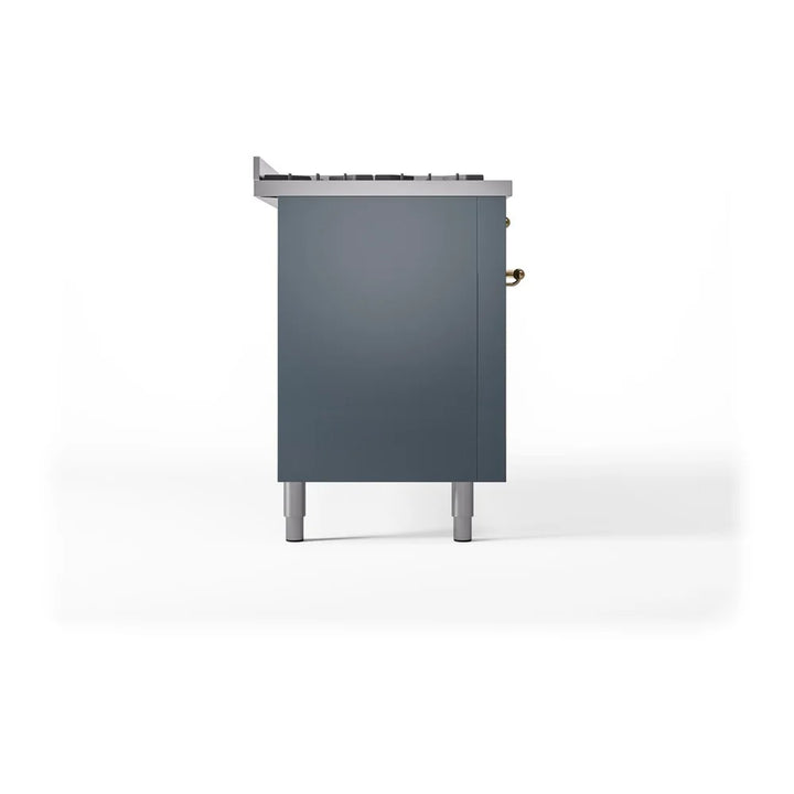 ILVE Nostalgie II 60" Dual Fuel Freestanding Range in Blue Grey with Brass Trim, UP60FNMPBGG