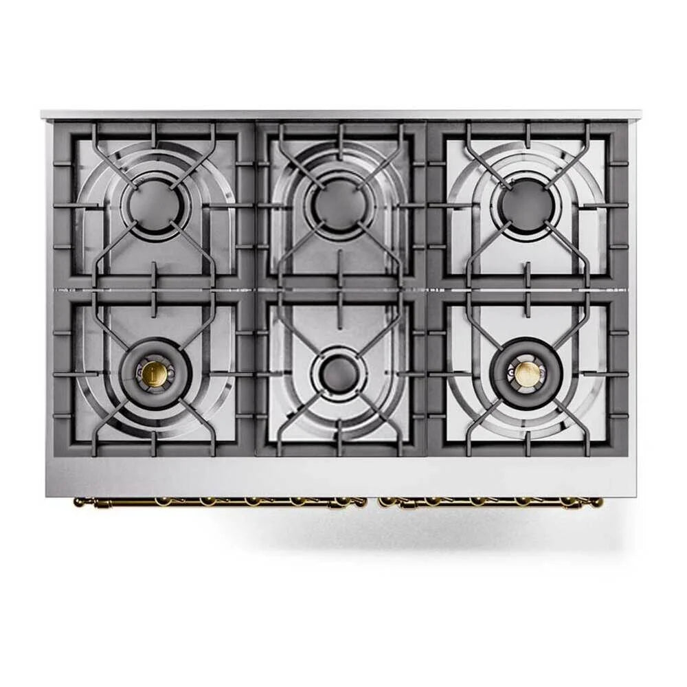 ILVE Nostalgie II 40" Dual Fuel Freestanding Range in Stainless Steel with Brass Trim, UPD406NMPSSG