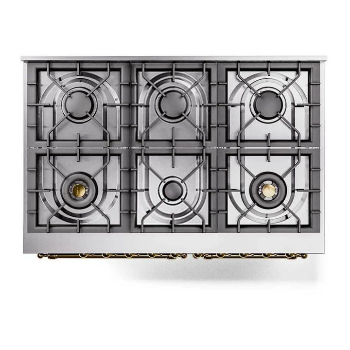 ILVE Nostalgie II 40" Dual Fuel Freestanding Range in Stainless Steel with Brass Trim, UPD406NMPSSG