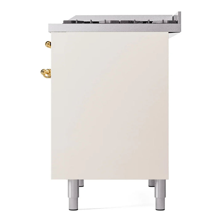 ILVE Nostalgie II 40" Dual Fuel Freestanding Range in Antique White with Brass Trim, UPD40FNMPAWGLP