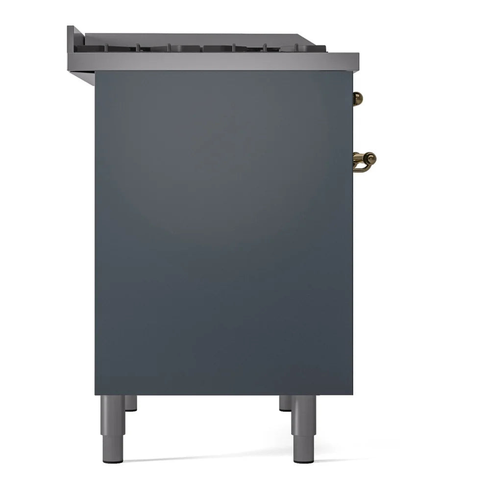 ILVE Nostalgie II 40" Dual Fuel Freestanding Range in Blue Grey with Brass Trim, UPD40FNMPBGG