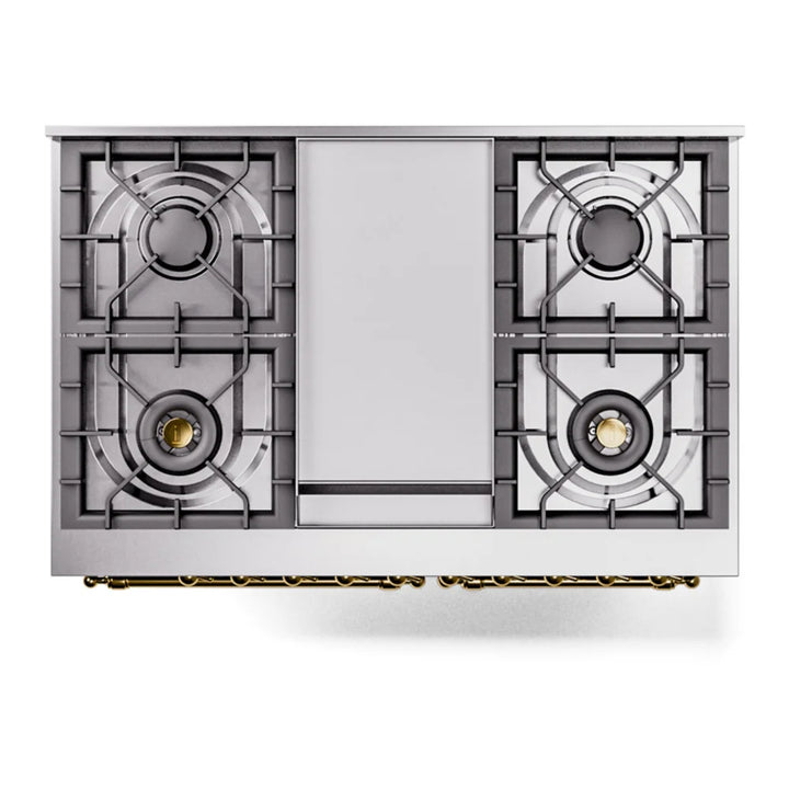 ILVE Nostalgie II 40" Dual Fuel Freestanding Range in Glossy Black with Brass Trim, UPD40FNMPBKG