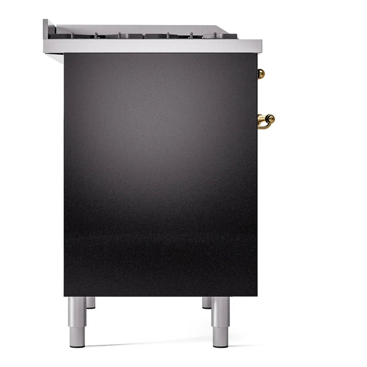 ILVE Nostalgie II 40" Dual Fuel Freestanding Range in Glossy Black with Brass Trim, UPD40FNMPBKG