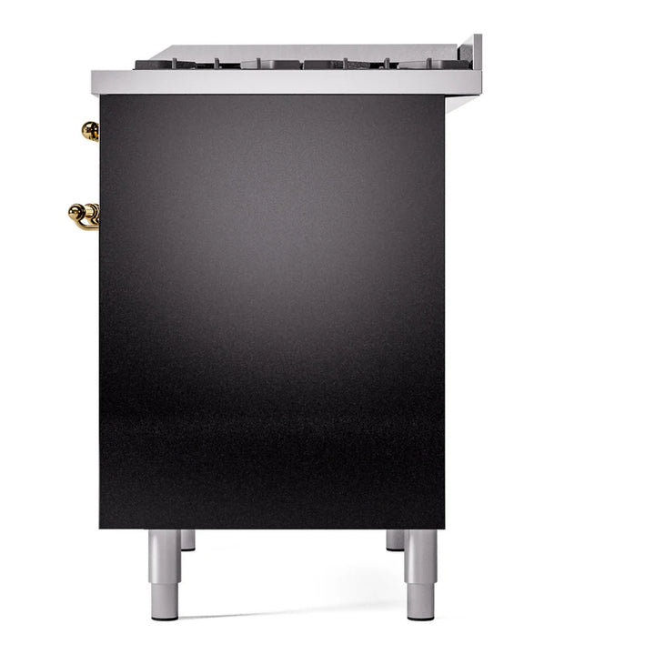 ILVE Nostalgie II 40" Dual Fuel Freestanding Range in Glossy Black with Brass Trim, UPD40FNMPBKG