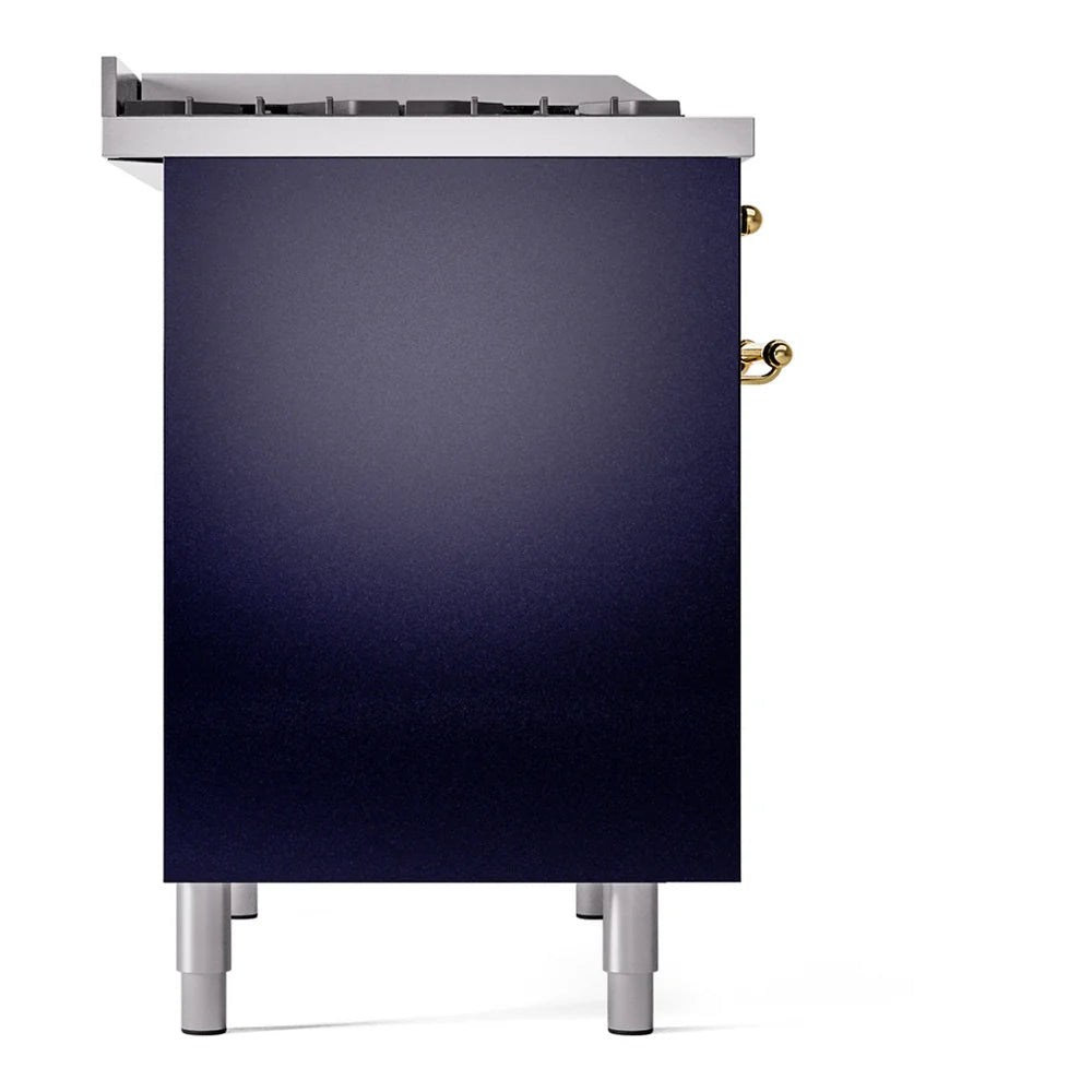 ILVE Nostalgie II 40" Dual Fuel Freestanding Range in Midnight Blue with Brass Trim, UPD40FNMPMBG