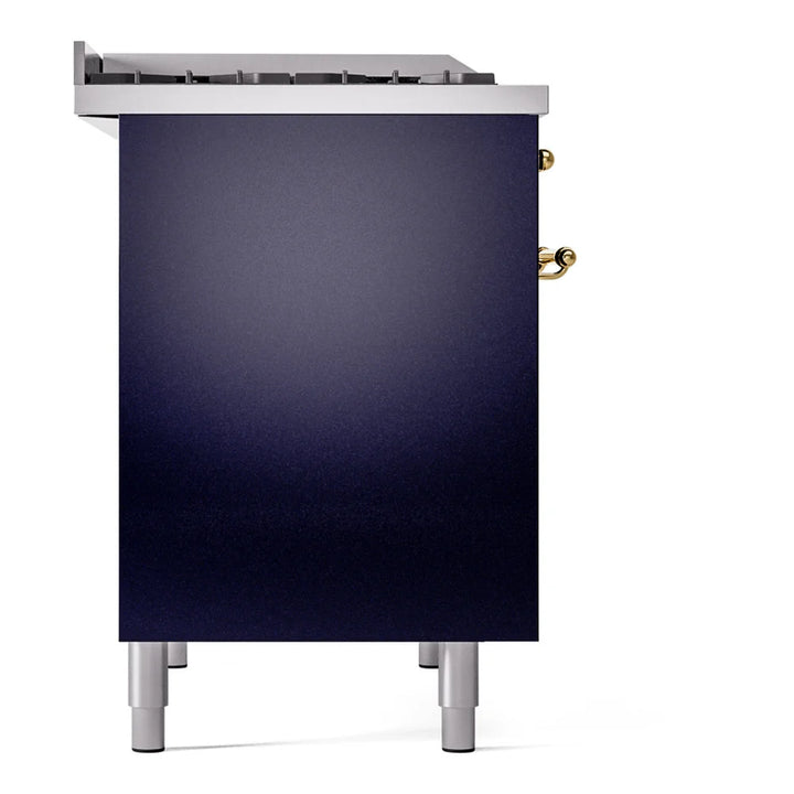 ILVE Nostalgie II 40" Dual Fuel Freestanding Range in Midnight Blue with Brass Trim, UPD40FNMPMBG