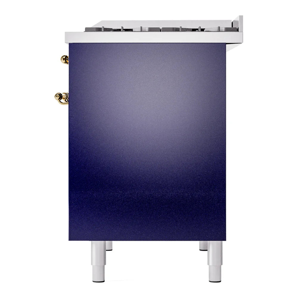 ILVE Nostalgie II 40" Dual Fuel Freestanding Range in Midnight Blue with Brass Trim, UPD40FNMPMBG