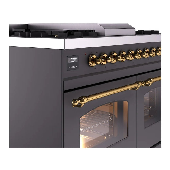 ILVE Nostalgie II 40" Dual Fuel Freestanding Range in Graphite Matte with Brass Trim, UPD40FNMPMGG