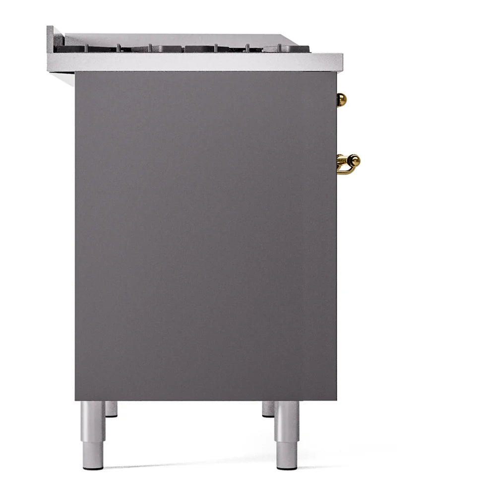 ILVE Nostalgie II 40" Dual Fuel Freestanding Range in Graphite Matte with Brass Trim, UPD40FNMPMGG