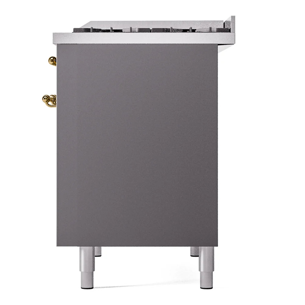 ILVE Nostalgie II 40" Dual Fuel Freestanding Range in Graphite Matte with Brass Trim, UPD40FNMPMGG