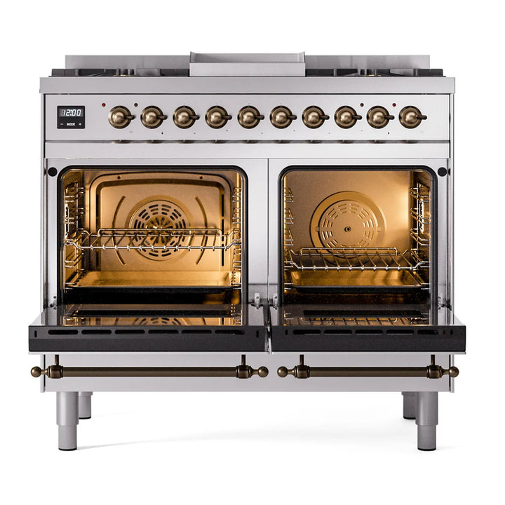 ILVE Nostalgie II 40" Dual Fuel Freestanding Range in Stainless Steel with Burnished Trim, UPD40FNMPSSB