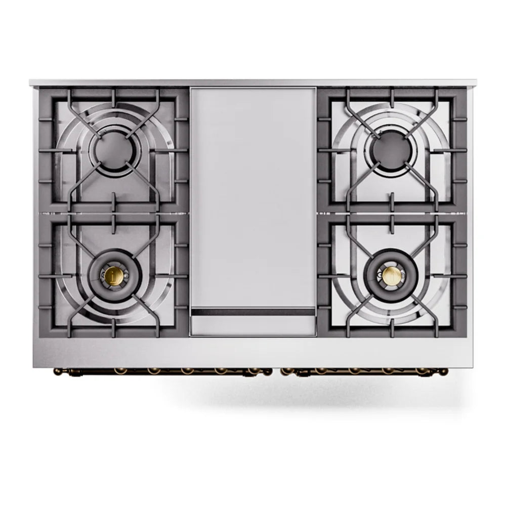ILVE Nostalgie II 40" Dual Fuel Freestanding Range in Stainless Steel with Burnished Trim, UPD40FNMPSSB