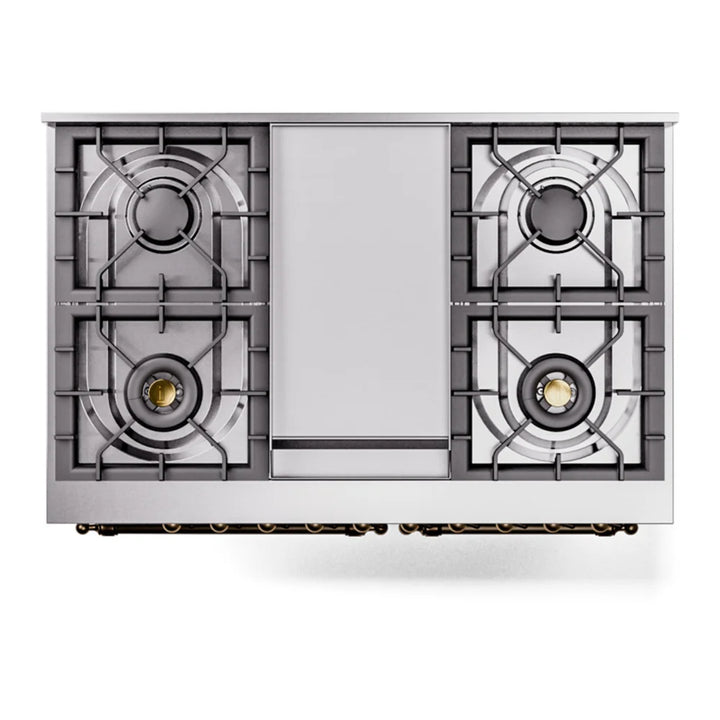 ILVE Nostalgie II 40" Dual Fuel Freestanding Range in Stainless Steel with Burnished Trim, UPD40FNMPSSB