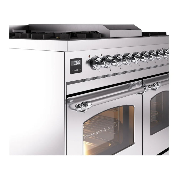 ILVE Nostalgie II 40" Dual Fuel Freestanding Range in Stainless Steel with Chrome Trim, UPD40FNMPSSCLP