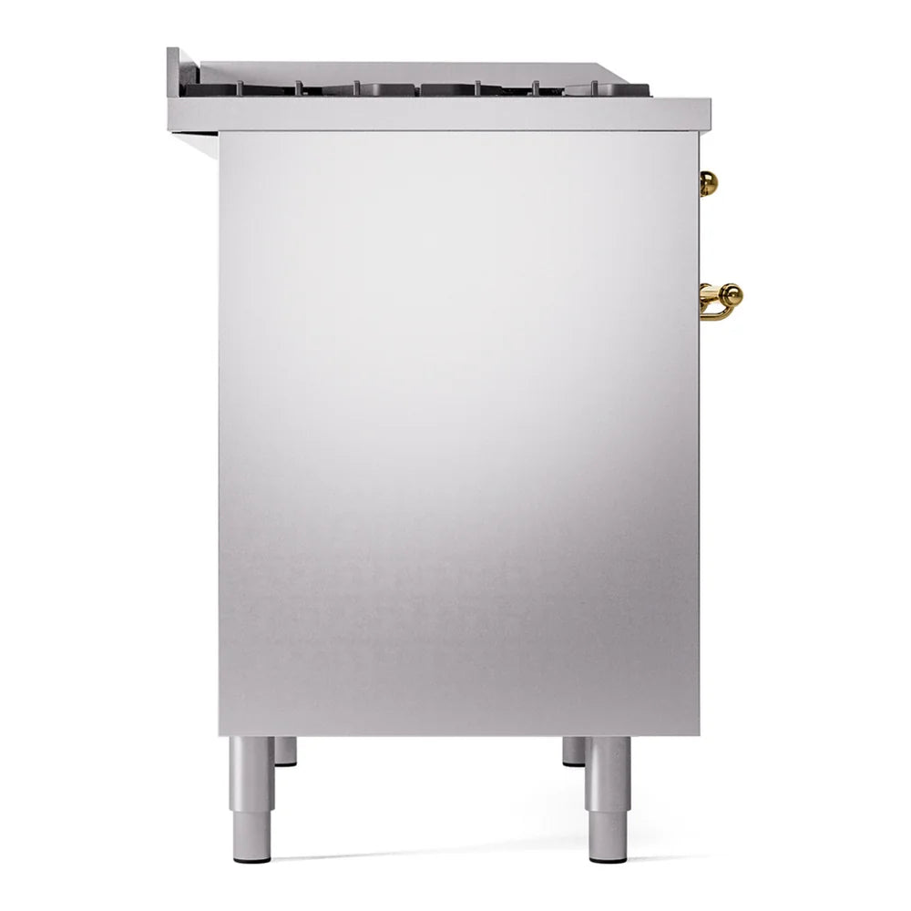 ILVE Nostalgie II 40" Dual Fuel Freestanding Range in Stainless Steel with Brass Trim, UPD40FNMPSSGLP