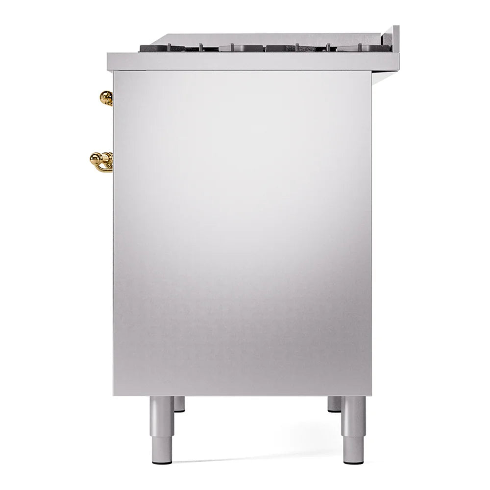 ILVE Nostalgie II 40" Dual Fuel Freestanding Range in Stainless Steel with Brass Trim, UPD40FNMPSSGLP