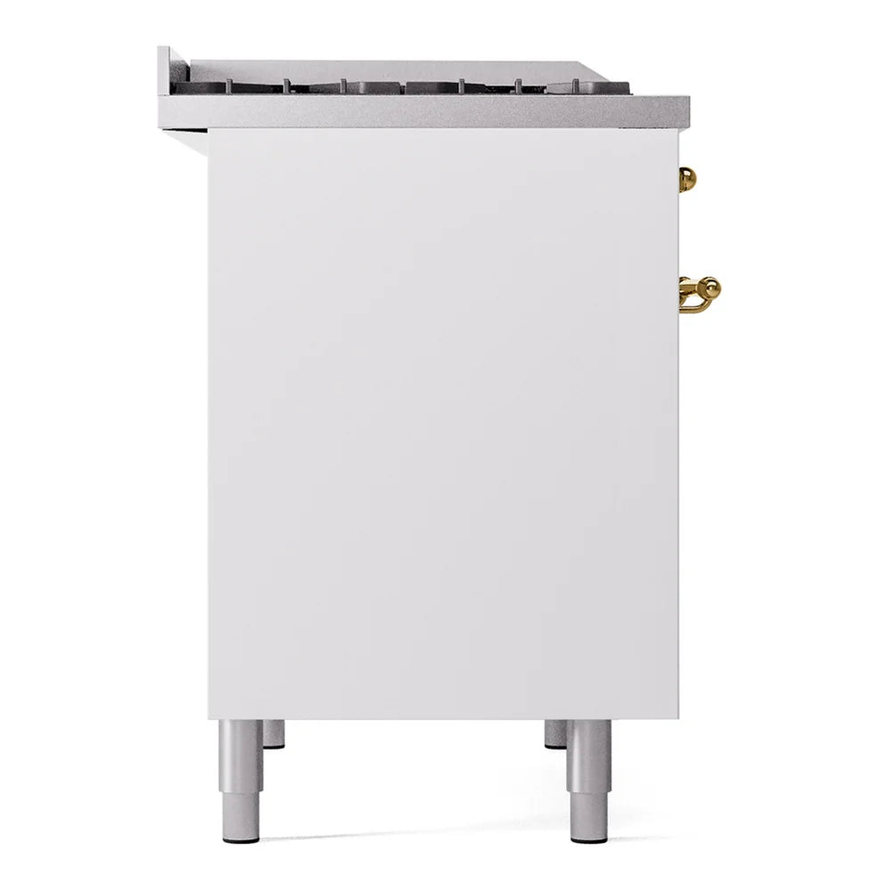 ILVE Nostalgie II 40" Dual Fuel Freestanding Range in White with Brass Trim, UPD40FNMPWHG
