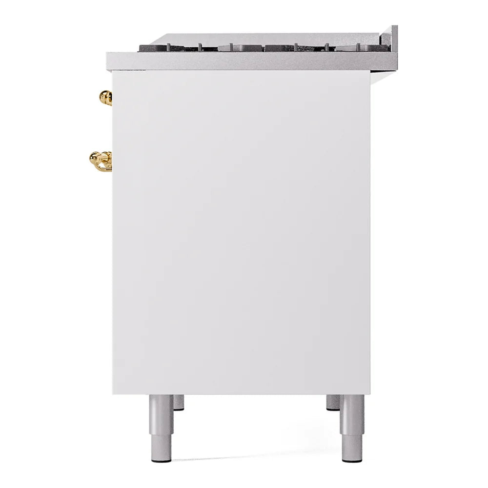 ILVE Nostalgie II 40" Dual Fuel Freestanding Range in White with Brass Trim, UPD40FNMPWHG