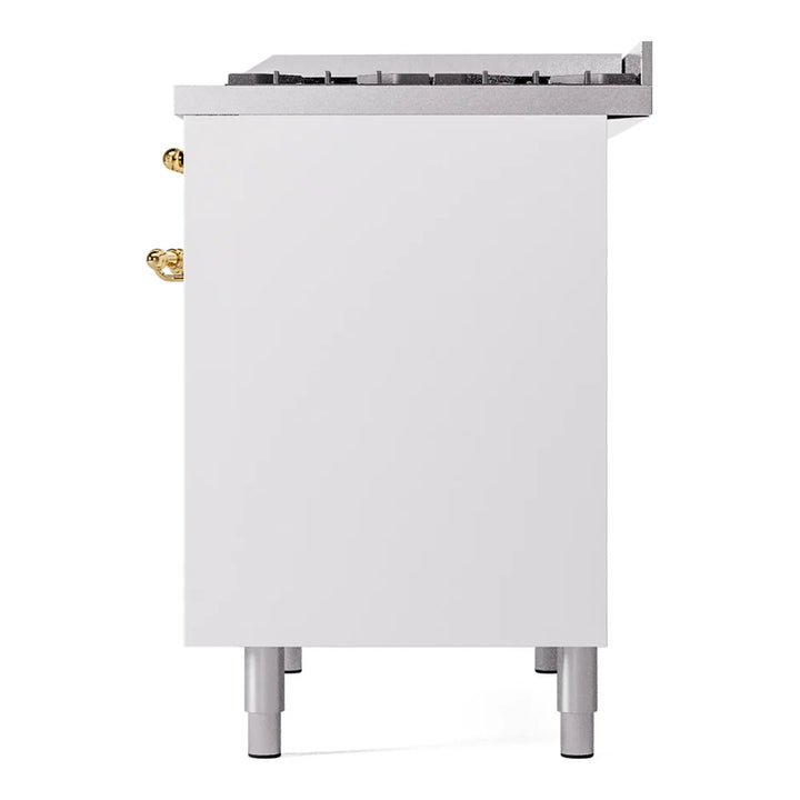 ILVE Nostalgie II 40" Dual Fuel Freestanding Range in White with Brass Trim, UPD40FNMPWHG