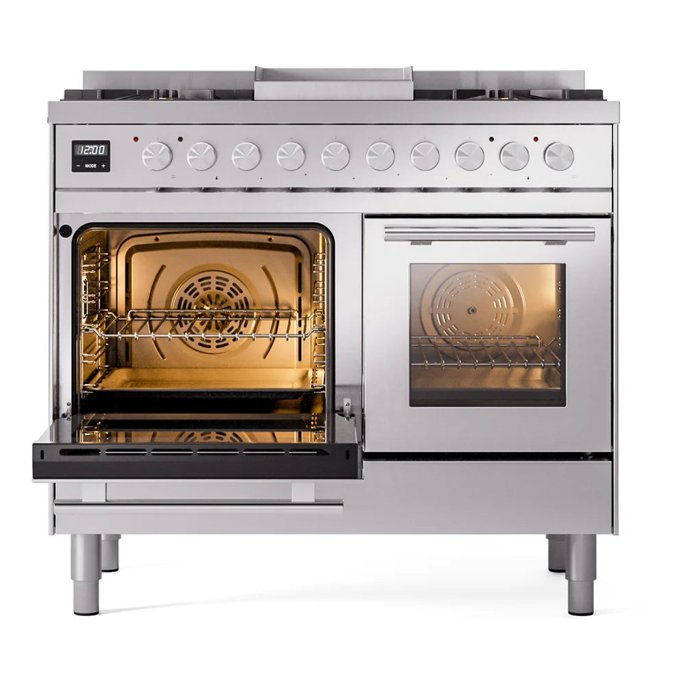 ILVE Professional Plus II 40" Dual Fuel Freestanding Range in Stainless Steel with Satin Trim, UPD40FWMPSSLP