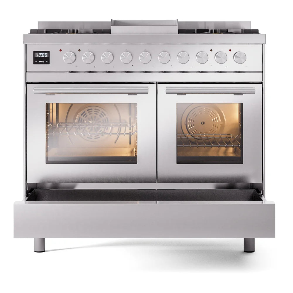 ILVE Professional Plus II 40" Dual Fuel Freestanding Range in Stainless Steel with Satin Trim, UPD40FWMPSSLP
