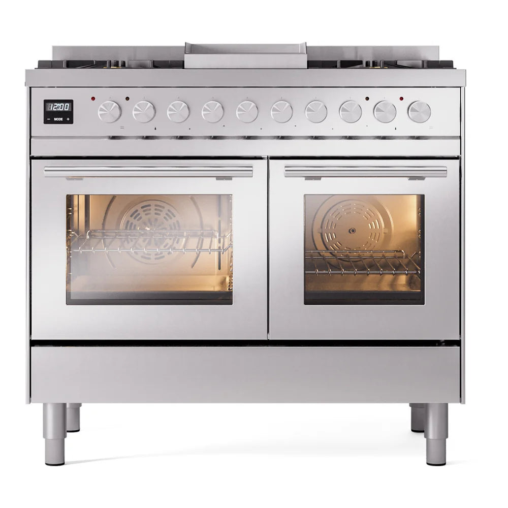 ILVE Professional Plus II 40" Dual Fuel Freestanding Range in Stainless Steel with Satin Trim, UPD40FWMPSS