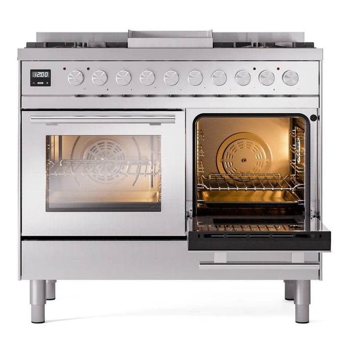 ILVE Professional Plus II 40" Dual Fuel Freestanding Range in Stainless Steel with Satin Trim, UPD40FWMPSS