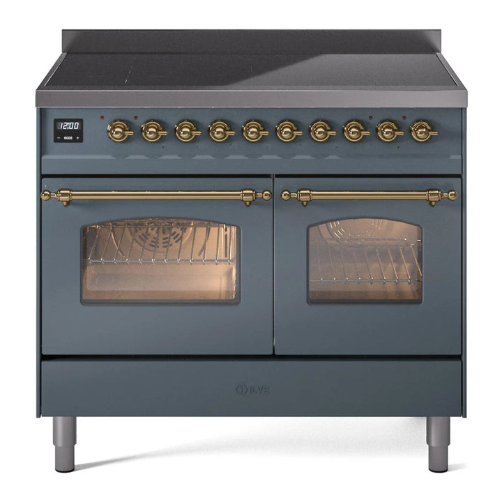 ILVE Nostalgie II 40" Induction Freestanding Range in Blue Grey with Brass Trim, UPDI406NMPBGG