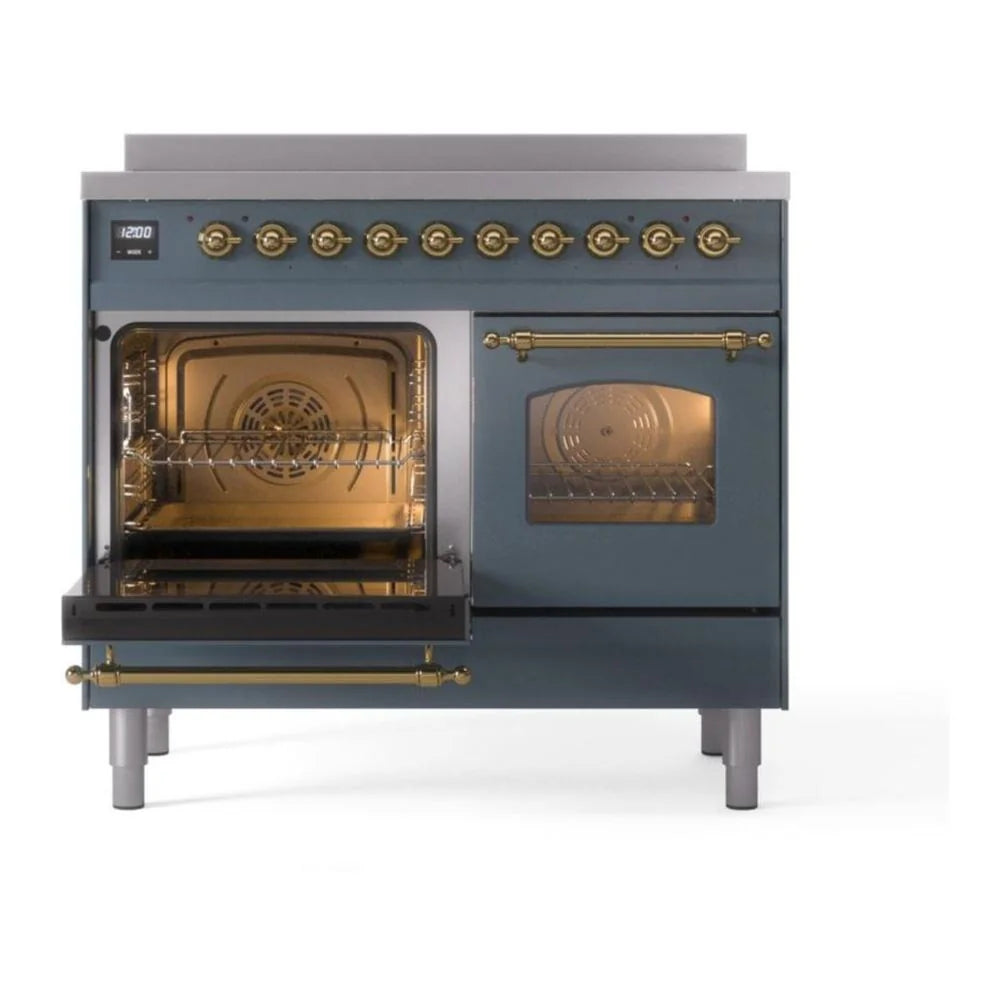 ILVE Nostalgie II 40" Induction Freestanding Range in Blue Grey with Brass Trim, UPDI406NMPBGG