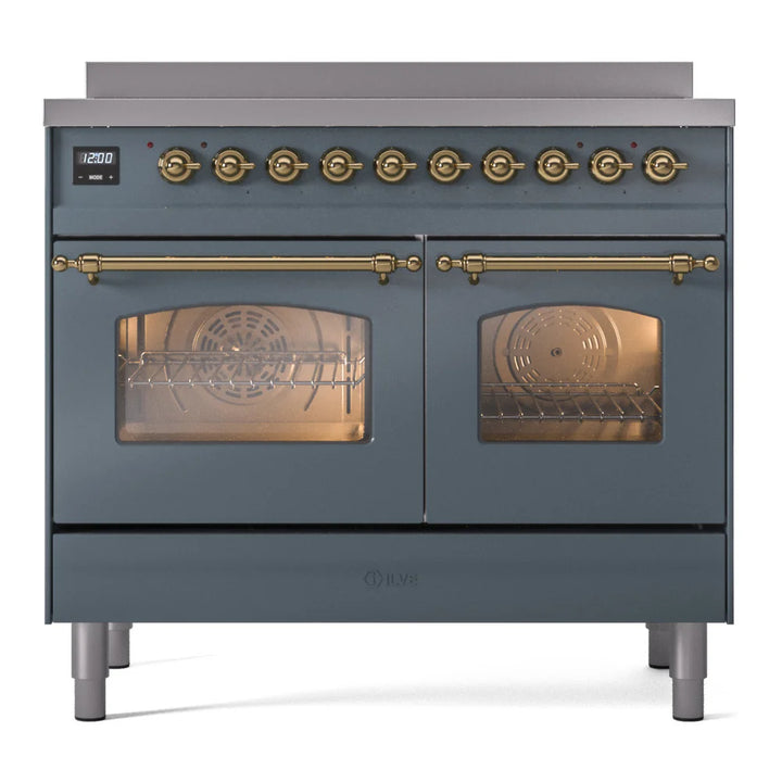 ILVE Nostalgie II 40" Induction Freestanding Range in Blue Grey with Brass Trim, UPDI406NMPBGG