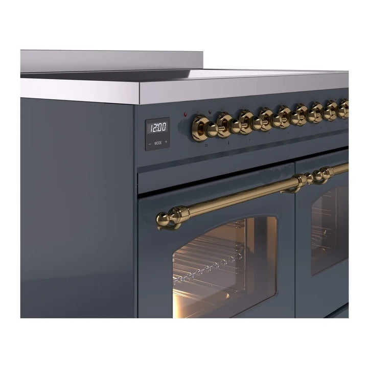 ILVE Nostalgie II 40" Induction Freestanding Range in Blue Grey with Brass Trim, UPDI406NMPBGG