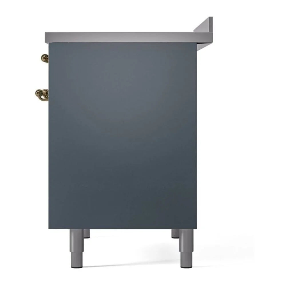 ILVE Nostalgie II 40" Induction Freestanding Range in Blue Grey with Brass Trim, UPDI406NMPBGG