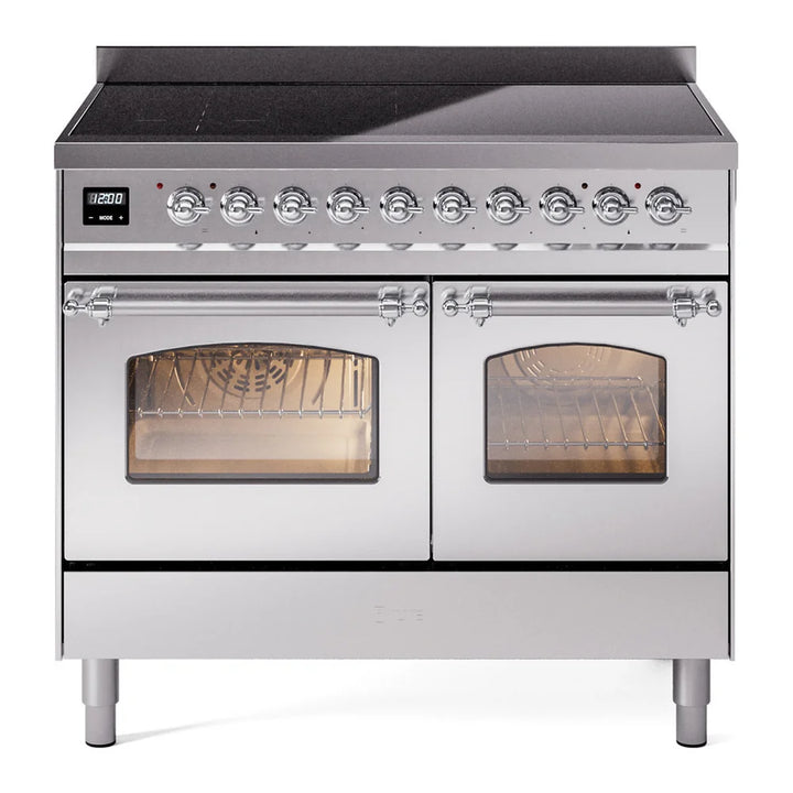 ILVE Nostalgie II 40" Induction Freestanding Range in Stainless Steel with Chrome Trim, UPDI406NMPSSC