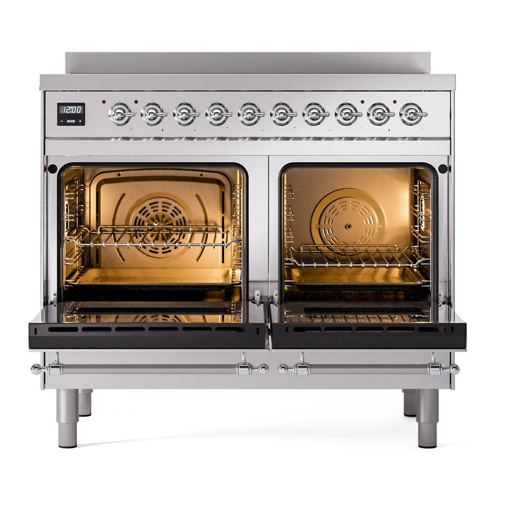 ILVE Nostalgie II 40" Induction Freestanding Range in Stainless Steel with Chrome Trim, UPDI406NMPSSC