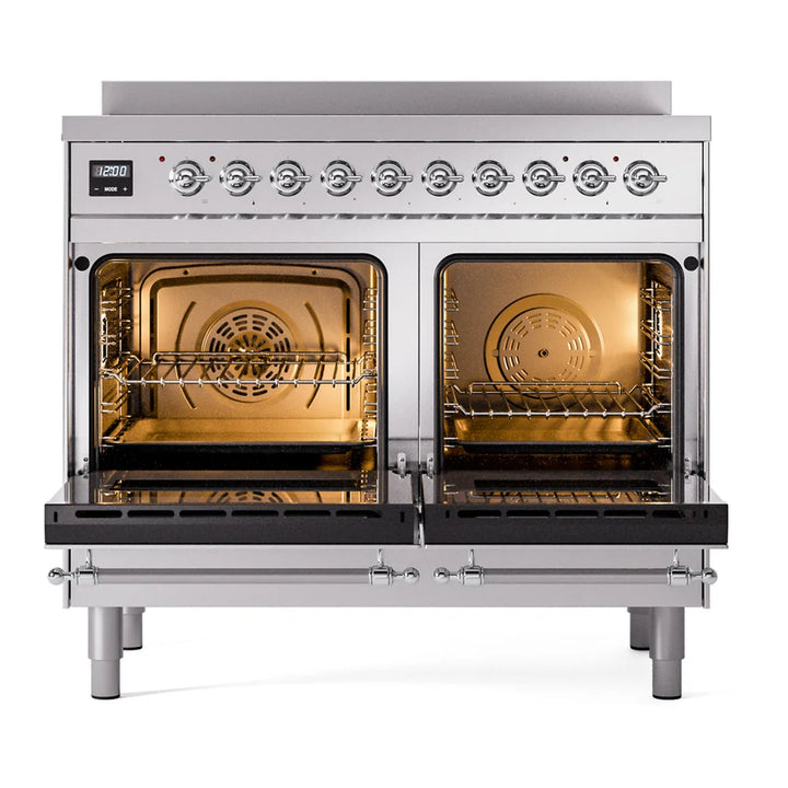 ILVE Nostalgie II 40" Induction Freestanding Range in Stainless Steel with Chrome Trim, UPDI406NMPSSC