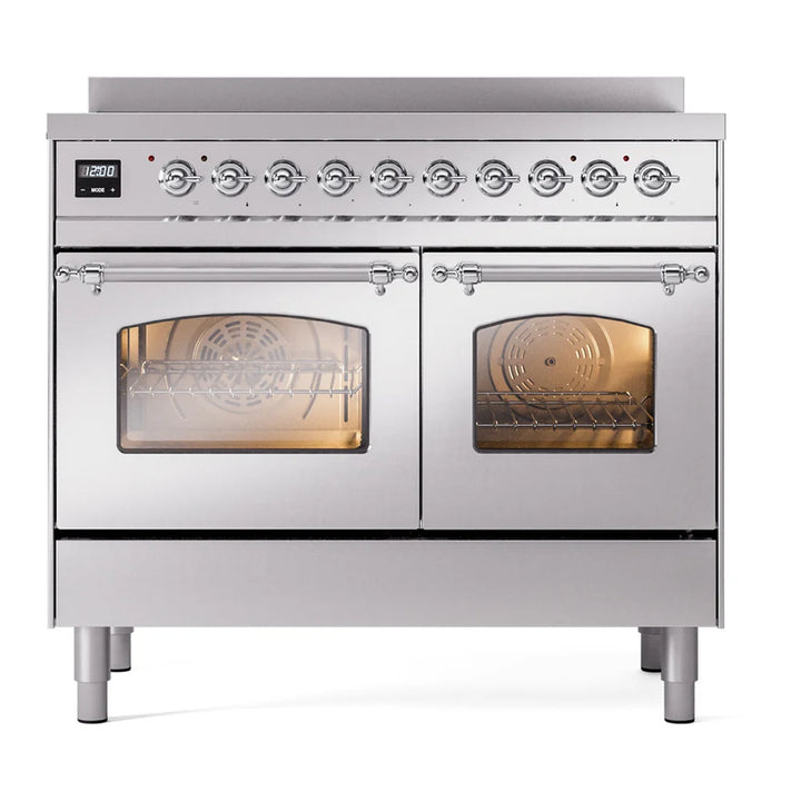 ILVE Nostalgie II 40" Induction Freestanding Range in Stainless Steel with Chrome Trim, UPDI406NMPSSC