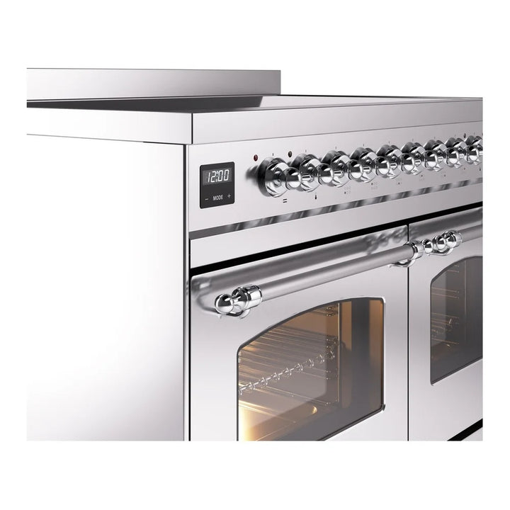 ILVE Nostalgie II 40" Induction Freestanding Range in Stainless Steel with Chrome Trim, UPDI406NMPSSC