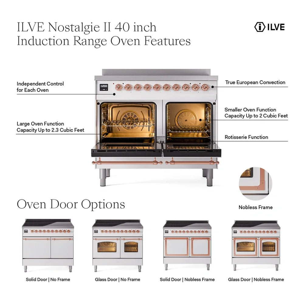 ILVE Nostalgie II 40" Induction Freestanding Range in Stainless Steel with Brass Trim, UPDI406NMPSSG