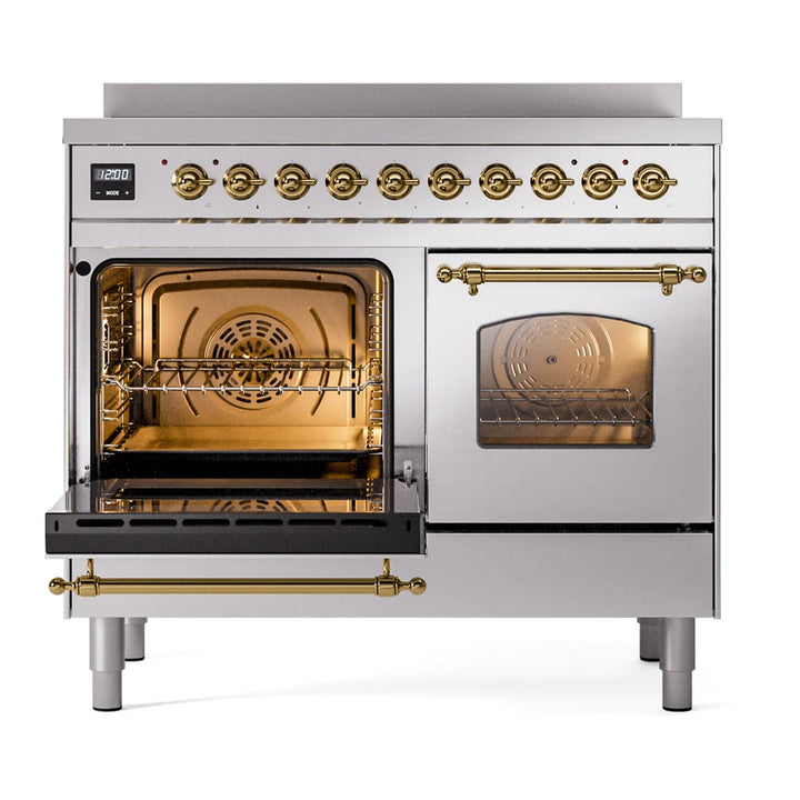 ILVE Nostalgie II 40" Induction Freestanding Range in Stainless Steel with Brass Trim, UPDI406NMPSSG