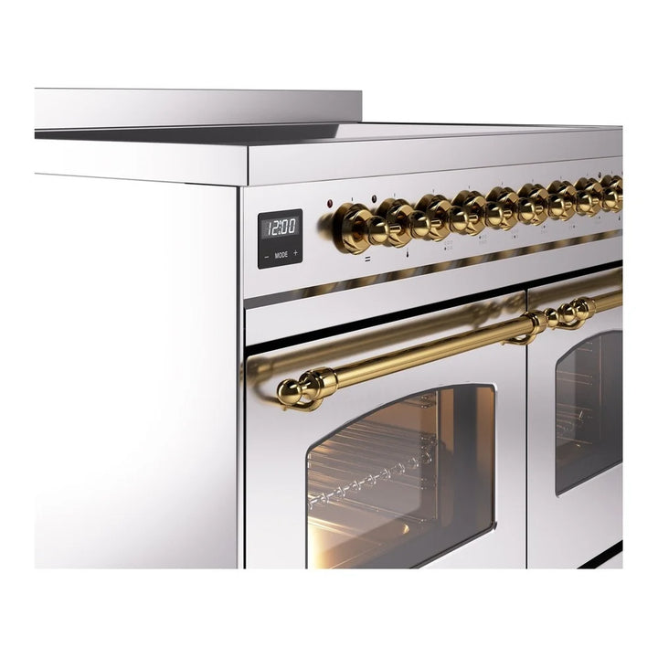 ILVE Nostalgie II 40" Induction Freestanding Range in Stainless Steel with Brass Trim, UPDI406NMPSSG