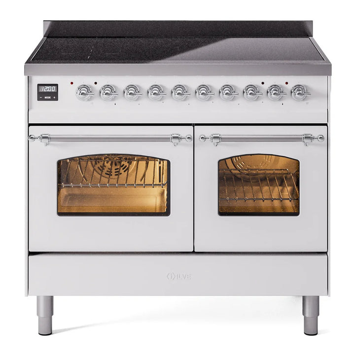 ILVE Nostalgie II 40" Induction Freestanding Range in White with Chrome Trim, UPDI406NMPWHC