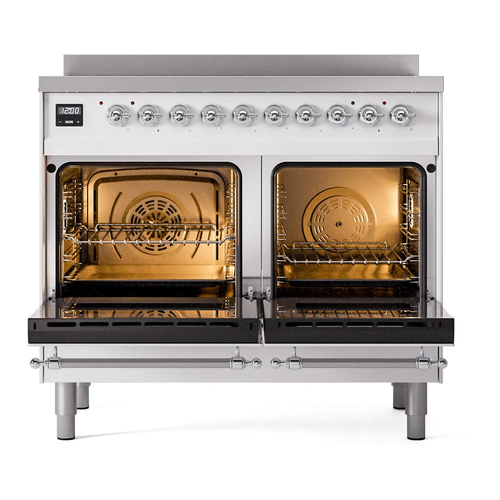 ILVE Nostalgie II 40" Induction Freestanding Range in White with Chrome Trim, UPDI406NMPWHC