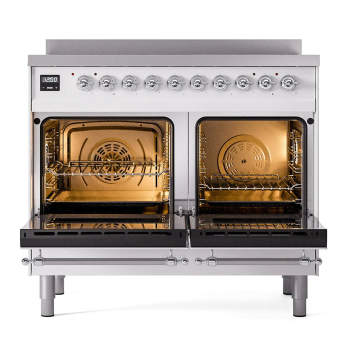 ILVE Nostalgie II 40" Induction Freestanding Range in White with Chrome Trim, UPDI406NMPWHC
