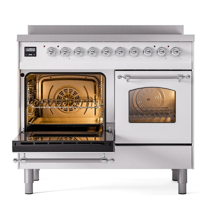 ILVE Nostalgie II 40" Induction Freestanding Range in White with Chrome Trim, UPDI406NMPWHC