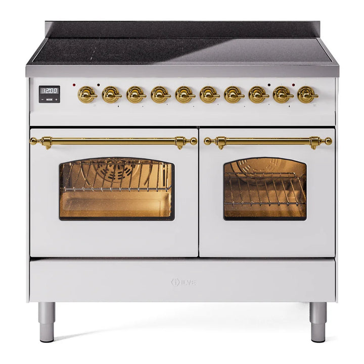 ILVE Nostalgie II 40" Electric Freestanding Range in White with Brass Trim, UPDI406NMPWHG
