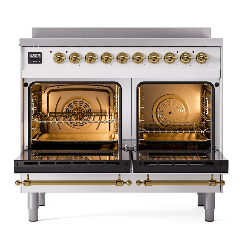 ILVE Nostalgie II 40" Electric Freestanding Range in White with Brass Trim, UPDI406NMPWHG