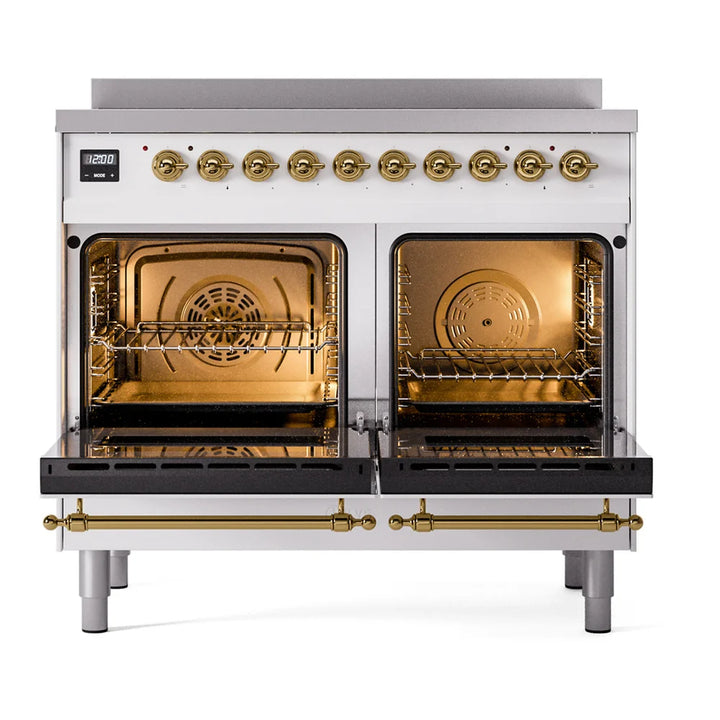 ILVE Nostalgie II 40" Electric Freestanding Range in White with Brass Trim, UPDI406NMPWHG